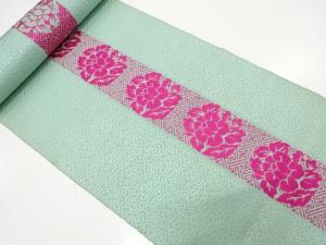 アンティーク　縞に牡丹模様織り出し　八寸帯地反物